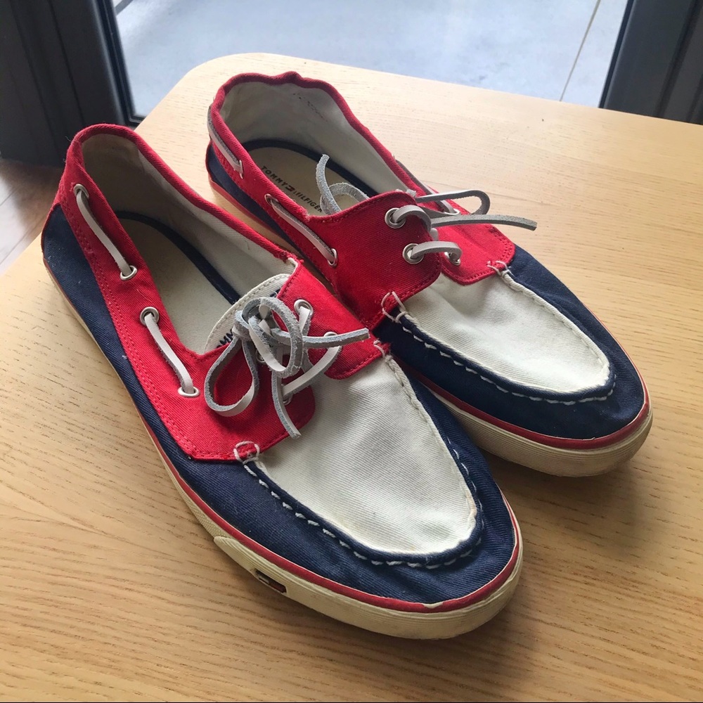 TOMMY HILFIGER boat shoes RED WHITE BLUE SZ 9.5M